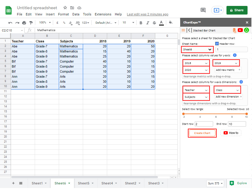 select stacked bar chart in google sheets 008