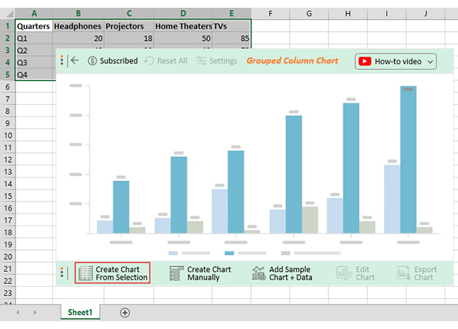 create Grouped Column Chart in excel