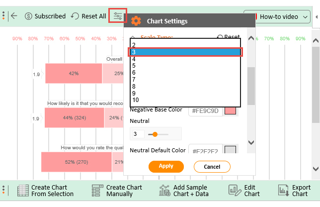 3-point likert scale chart in excel