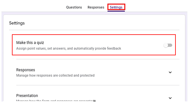 settings in form