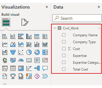 Fields next to visualizations