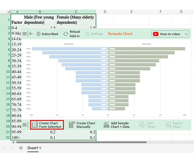 Click Create Chart From Selection for Making Population Pyramid Types