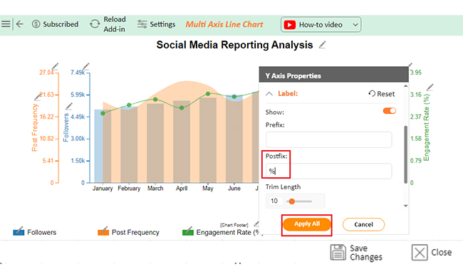 Add Postfix to Engagement Rate Value for Showing Dynamic Graph in Excel
