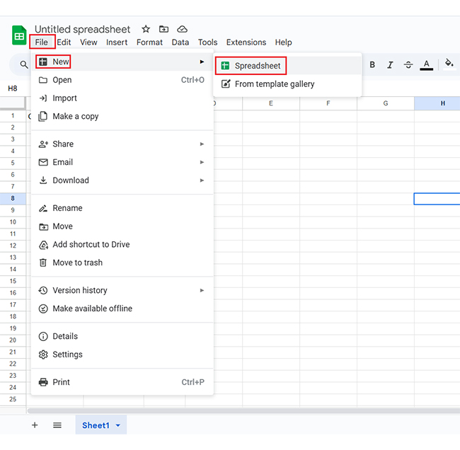 Click File and Choose New for Learning How to Use Google Spreadsheet to Create Chart