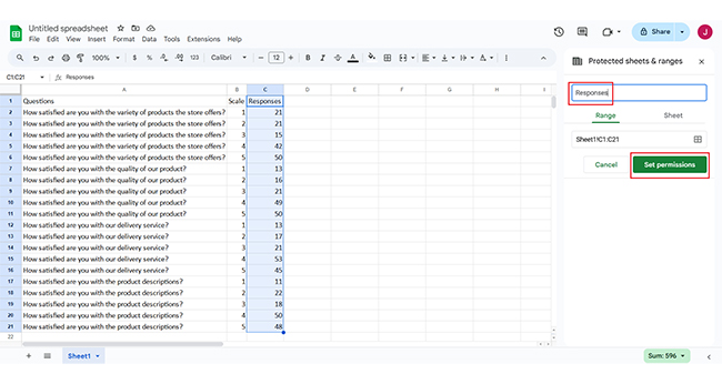 Click on Set Permissions for Learning How to Use Google Spreadsheet to Create Chart