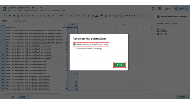 Enter Done to Lock it in Place for Learning How to Use Google Spreadsheet to Create Chart