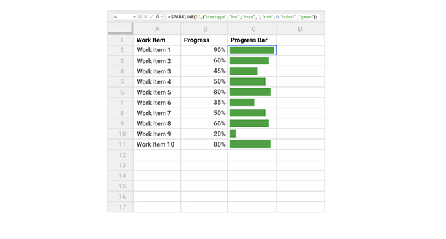 Progress Bar in Google Sheets 2