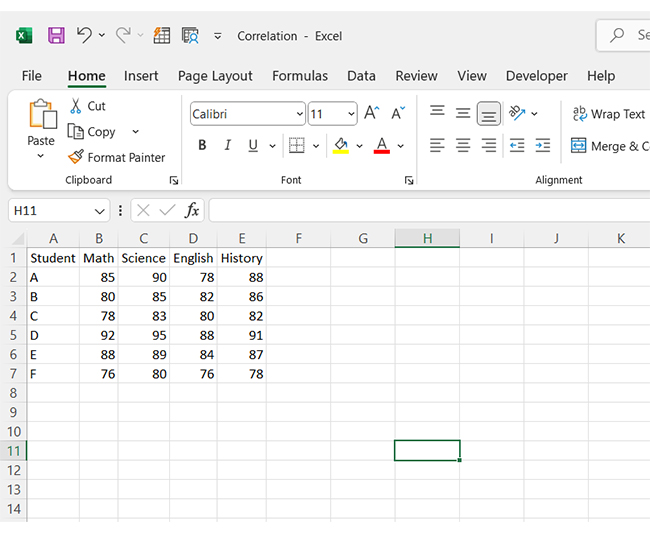Correlation Matrix in Excel