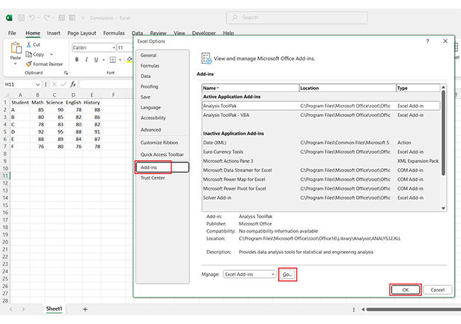 Correlation Matrix in Excel