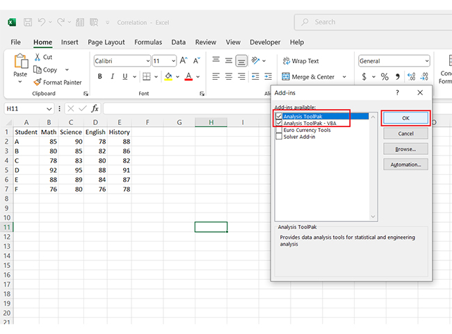Correlation Matrix in Excel