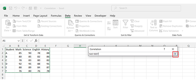 Correlation Matrix in Excel