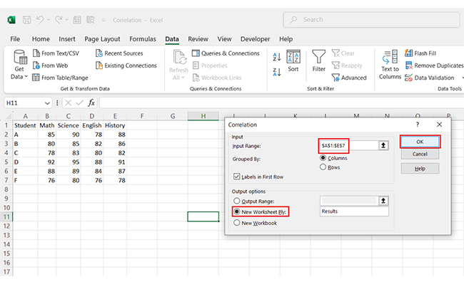 Correlation Matrix in Excel