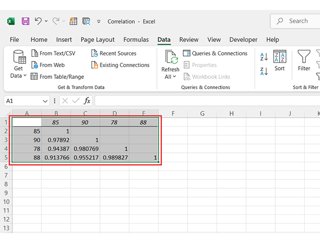 Correlation Matrix in Excel